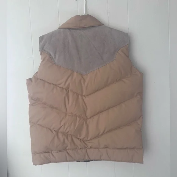 camel • vintage goose down puffer vest suede warm tan neutral outdoor hiking - Picture 7 of 8